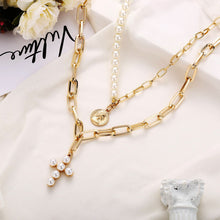 Load image into Gallery viewer, Fashion Creative Vintage Pearl Cross Pendant Multi Layer Necklace Women Jewelry Gift