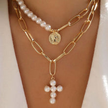 Load image into Gallery viewer, Fashion Creative Vintage Pearl Cross Pendant Multi Layer Necklace Women Jewelry Gift