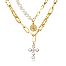 Load image into Gallery viewer, Fashion Creative Vintage Pearl Cross Pendant Multi Layer Necklace Women Jewelry Gift