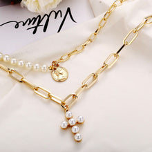 Load image into Gallery viewer, Fashion Creative Vintage Pearl Cross Pendant Multi Layer Necklace Women Jewelry Gift