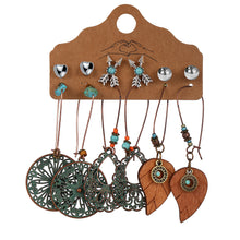 Load image into Gallery viewer, 6 Pairs/Set Fashion Retro Hollowing Out Leaf Feather Pendant Earrings Women Jewelry Gift