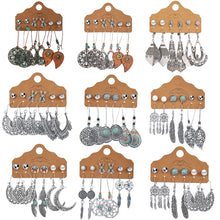 Load image into Gallery viewer, 6 Pairs/Set Fashion Retro Hollowing Out Leaf Feather Pendant Earrings Women Jewelry Gift