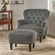 Load image into Gallery viewer, Contemporary Grey Fabric Club Chair and Ottoman Set, Stylish Upholstered Armchair with Matching Ottoman, Ideal for Modern Living Room Comfort and Style