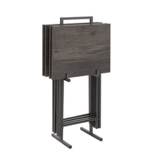 Load image into Gallery viewer, Folding Office Table TV Tray Tables Set of 4 TV Trays with Storage Stand Rack Wood Folding TV Tray Foldable Snack Table for Small Space Rustic Grey