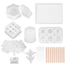 Load image into Gallery viewer, 23Pcs Epoxy Silicone Resin Molds Set, Including Deer Makeup Jewelry Display Tray, 9-Slot Lipstick Organizer Pen Holder, Hexagon Storage Box, Flower and 10 Mixing Sticks, 5pcs 3ML Plastic Droppers Tools for DIY Resin Casting Crafts