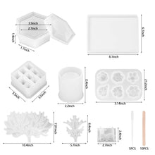 Load image into Gallery viewer, 23Pcs Epoxy Silicone Resin Molds Set, Including Deer Makeup Jewelry Display Tray, 9-Slot Lipstick Organizer Pen Holder, Hexagon Storage Box, Flower and 10 Mixing Sticks, 5pcs 3ML Plastic Droppers Tools for DIY Resin Casting Crafts