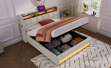 Load image into Gallery viewer, Full size Upholstered Platform bed with a Hydraulic Storage System, LED and USB Charging, Natural (without mattress)