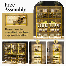 Load image into Gallery viewer, LED Tall Bar Cabinet Wine Rack, Gold Contemporary Standing Honeycomb Wine Rack with Glass Rack
