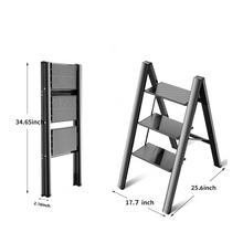 Load image into Gallery viewer, 3 Step Ladder Aluminum Light Folding Step Bench Wide Non slip Pedal 300 lb Capacity Home Office Portable Ladder black