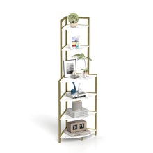 Load image into Gallery viewer, 6-Tier Corner Open Shelf Modern Bookcase Wood Rack Freestanding Shelving Unit,Plant Album Trinket Sturdy Stand Small Bookshelf Space-Saving for Living Room Home Office Kitchen Small Space Rustic Brown