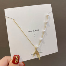 Load image into Gallery viewer, Fashion Creative Fishtail Pendant Titanium Steel Pearl Clavicle Chain Necklace Women Jewelry Gift