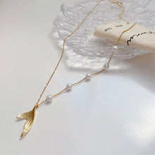 Load image into Gallery viewer, Fashion Creative Fishtail Pendant Titanium Steel Pearl Clavicle Chain Necklace Women Jewelry Gift