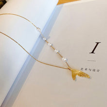 Load image into Gallery viewer, Fashion Creative Fishtail Pendant Titanium Steel Pearl Clavicle Chain Necklace Women Jewelry Gift