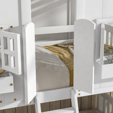 Load image into Gallery viewer, Twin over Twin House Bunk Bed with Roof , Window, Window Box, Door , with Safety Guardrails and Ladder,White