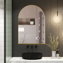 Load image into Gallery viewer, 24x36 Inch Arched Recessed Medicine Cabinet, Metal Framed Bathroom Wall Cabinet with Mirror and Adjustable Shelves, Wall Mirror with Storage for Bathroom, Matte Gold
