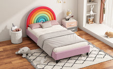 Load image into Gallery viewer, Rainbow Design Upholstered Twin Platform Bed Cute Style Princess Bed for Boys & Girls, Teens, Colorful & Pink