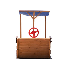 Load image into Gallery viewer, Outsunny Pirate Ship Sandbox with Cover and Rudder, Wooden Sandbox with Storage Bench and Seat, Outdoor Toy for Kids Ages 3-8 Years Old