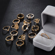 Load image into Gallery viewer, 15PCS/Set Fashion Vintage Head Gold Coin Cross Pattern Rings Women Jewelry Gift