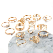 Load image into Gallery viewer, 15PCS/Set Fashion Vintage Head Gold Coin Cross Pattern Rings Women Jewelry Gift
