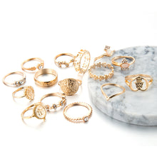Load image into Gallery viewer, 15PCS/Set Fashion Vintage Head Gold Coin Cross Pattern Rings Women Jewelry Gift