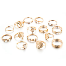 Load image into Gallery viewer, 15PCS/Set Fashion Vintage Head Gold Coin Cross Pattern Rings Women Jewelry Gift