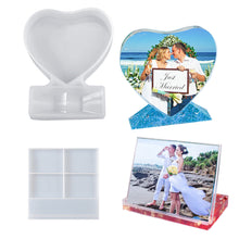 Load image into Gallery viewer, 2 Pieces Resin Photo Frame Molds, Rectangle Picture Frame Mold Heart Shape Silicone Mold for Resin Casting, Personalized Photo Frame Mold for DIY Crafts, Home Decor