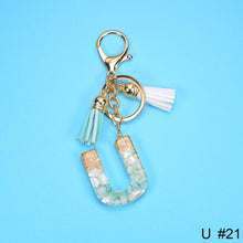 Load image into Gallery viewer, Women Fashion 26 Letters Resin Keychains Gold Foil Bag Pendant Charms Handbag Accessories Tassel Key Rings