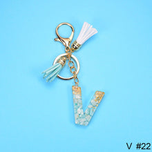 Load image into Gallery viewer, Women Fashion 26 Letters Resin Keychains Gold Foil Bag Pendant Charms Handbag Accessories Tassel Key Rings