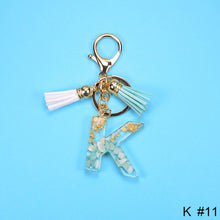 Load image into Gallery viewer, Women Fashion 26 Letters Resin Keychains Gold Foil Bag Pendant Charms Handbag Accessories Tassel Key Rings