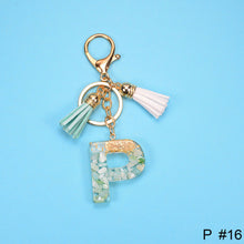 Load image into Gallery viewer, Women Fashion 26 Letters Resin Keychains Gold Foil Bag Pendant Charms Handbag Accessories Tassel Key Rings