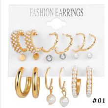 Load image into Gallery viewer, Fashion Elegant Pretty Geometric Pearl Zircon Set Earrings For Women Girls Jewelry Gift