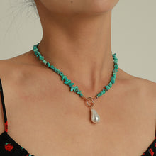 Load image into Gallery viewer, Simple Fashion Special Shaped Pearl Turquoise OT Clasp Necklace Women Girls Jewelry Gift