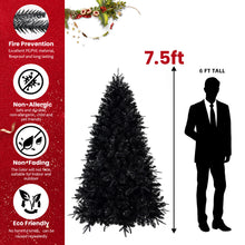Load image into Gallery viewer, 7.5ft Pre-Lit Black Christmas Tree, Full Halloween Xmas Artificial Tree 2156 Branch Tips, 500 Lights, Metal Hinges, Foldable Base, Holiday Decoration - Black