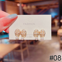 Load image into Gallery viewer, 1 Pair Women Simple Silver Needle Zircon Flower And Pearl Stud Fashion Jewelry Eardrop Earrings