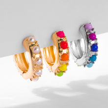 Load image into Gallery viewer, Creative Colorful Pearl Copper Buckle Circle Ear Studs Jewelry Gifts For Women Girls