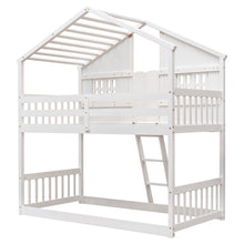 Load image into Gallery viewer, Twin over Twin House Bunk Bed with Roof , Window, Window Box, Door , with Safety Guardrails and Ladder,White