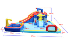 Load image into Gallery viewer, 10 in1 Inflatable slide water park bouncing house garden with splash pool & water gun & basketball & climbing wall & dual pools & soccer