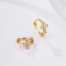 Load image into Gallery viewer, 1 Pair Gold-plated Mini Zircon Hoop Earrings Piercing Ear Clip Cubic Otic Cartilage Earring Stud Women Cross Ear Ornament