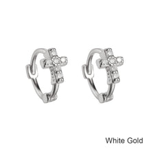 Load image into Gallery viewer, 1 Pair Gold-plated Mini Zircon Hoop Earrings Piercing Ear Clip Cubic Otic Cartilage Earring Stud Women Cross Ear Ornament