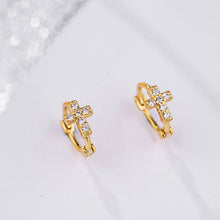 Load image into Gallery viewer, 1 Pair Gold-plated Mini Zircon Hoop Earrings Piercing Ear Clip Cubic Otic Cartilage Earring Stud Women Cross Ear Ornament