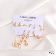 Load image into Gallery viewer, 6pcs/set Women Vintage Gold Hoop Set Diamond Pearl Earrings Fashion All-match Earrings Temperament Accessories Jewelry