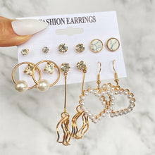 Load image into Gallery viewer, 6pcs/set Women Vintage Gold Hoop Set Diamond Pearl Earrings Fashion All-match Earrings Temperament Accessories Jewelry