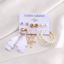 Load image into Gallery viewer, 6pcs/set Women Vintage Gold Hoop Set Diamond Pearl Earrings Fashion All-match Earrings Temperament Accessories Jewelry