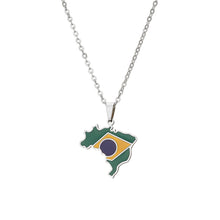 Load image into Gallery viewer, Stainless Steel Enamel Brazil Map Flag Pendant Necklace Silver/Gold Color for Party Birthday Jewelry Gifts