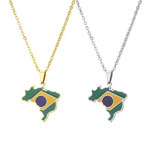 Load image into Gallery viewer, Stainless Steel Enamel Brazil Map Flag Pendant Necklace Silver/Gold Color for Party Birthday Jewelry Gifts