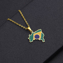 Load image into Gallery viewer, Stainless Steel Enamel Brazil Map Flag Pendant Necklace Silver/Gold Color for Party Birthday Jewelry Gifts