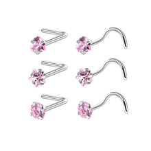 Load image into Gallery viewer, 3pcs/set Stainless Steel Zircon Nose Stud Star Right Angle Titanium Steel Nose Set Piercing Jewelry Women Men Body Accessories