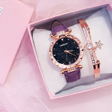 Load image into Gallery viewer, Luxury Women Watch Starry Sky Dial Leather Band Quartz Watch Wrist Watches Bracelet Set