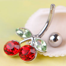 Load image into Gallery viewer, Pretty Rhinestone Red Cherry Navel Belly Button Barbell Ring Body Piercing