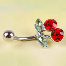 Load image into Gallery viewer, Pretty Rhinestone Red Cherry Navel Belly Button Barbell Ring Body Piercing